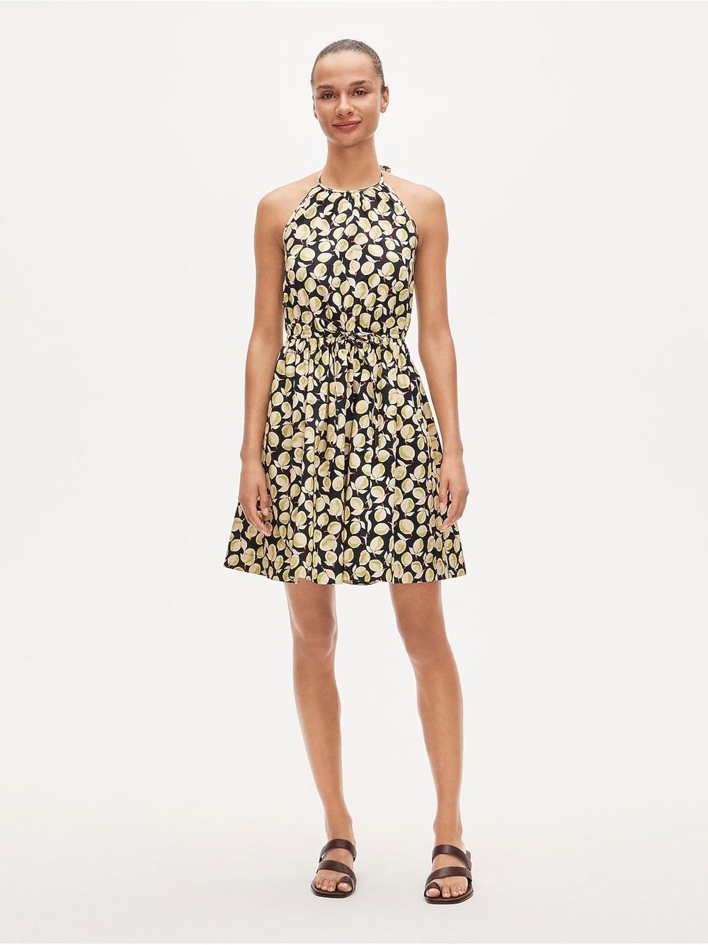 J. Crew Cotton Poplin Halter Dress with Yellow Lemon Print